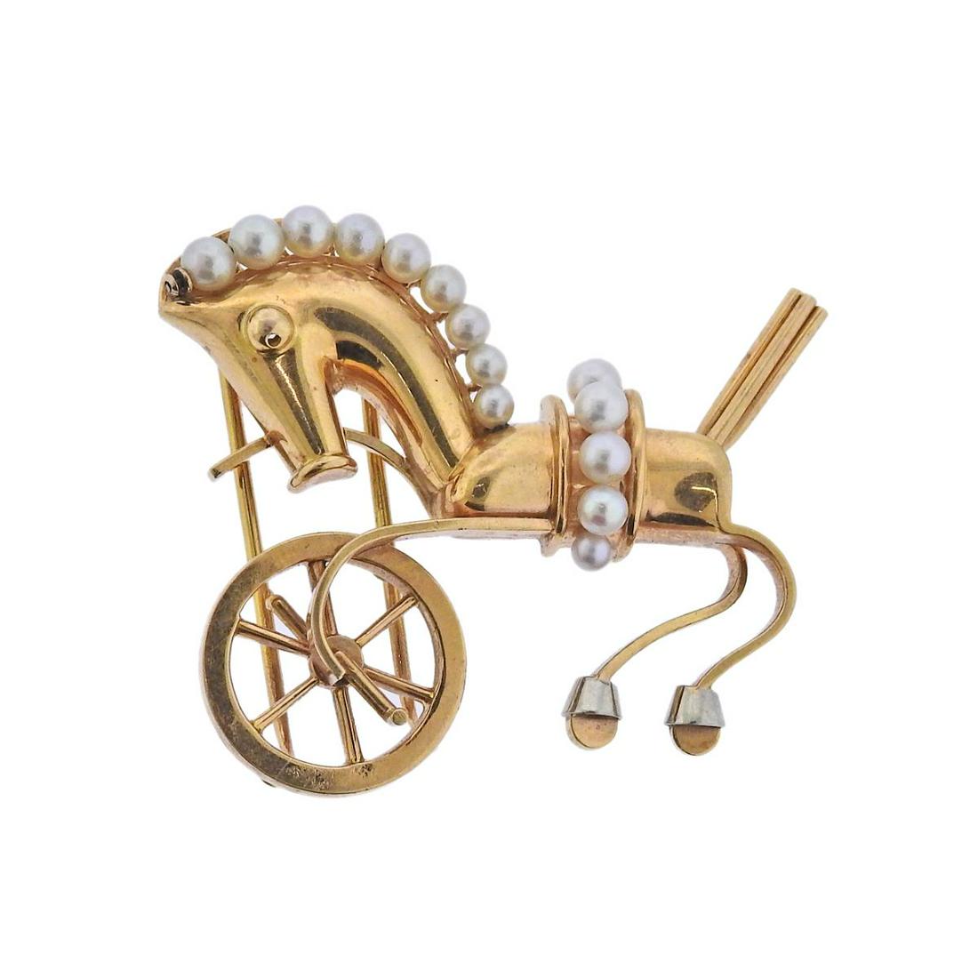 Lacloche France 18k Gold Pearl Horse Brooch Pin (1 of 4)