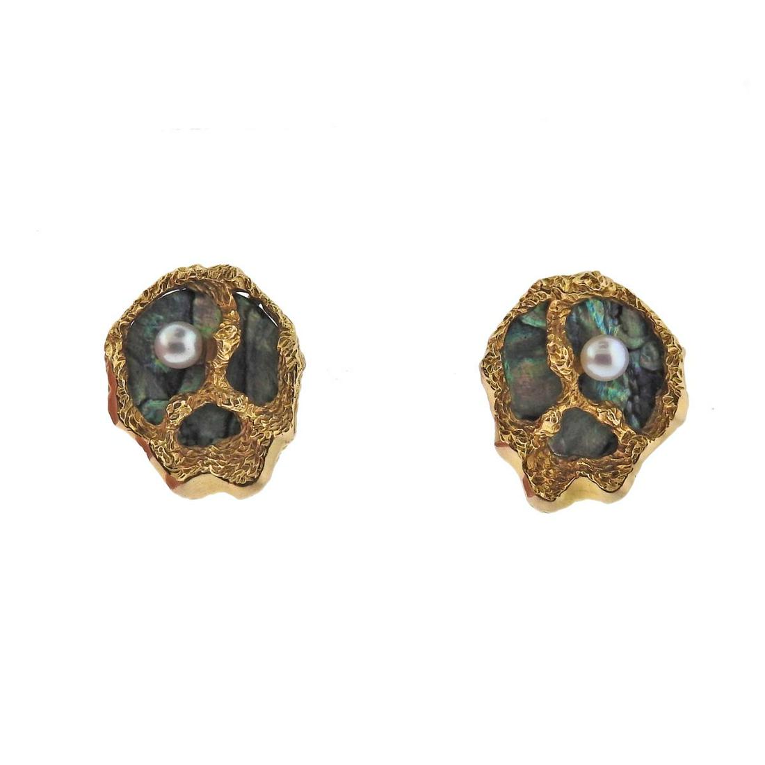 Gubelin 1970s 18k Gold Abalone Pearl Earrings (1 of 4)