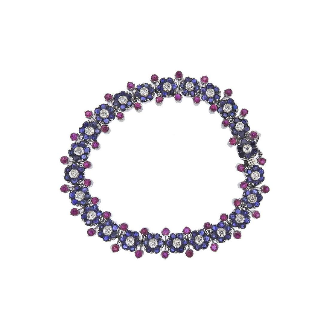 18k Gold Diamond Ruby Sapphire Flower Bracelet (1 of 5)