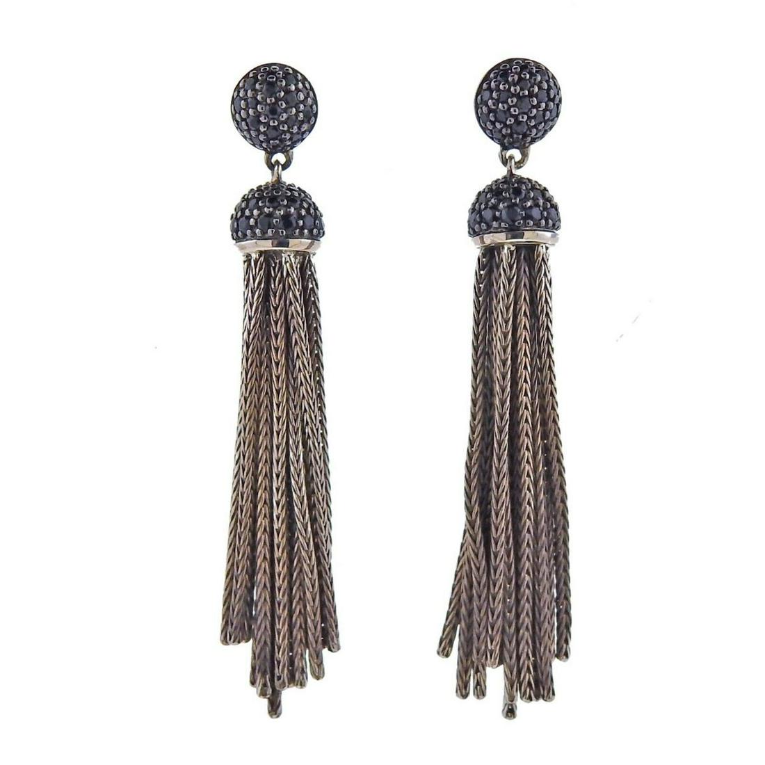 John Hardy Silver Black Sapphire Tassel Earrings (1 of 4)