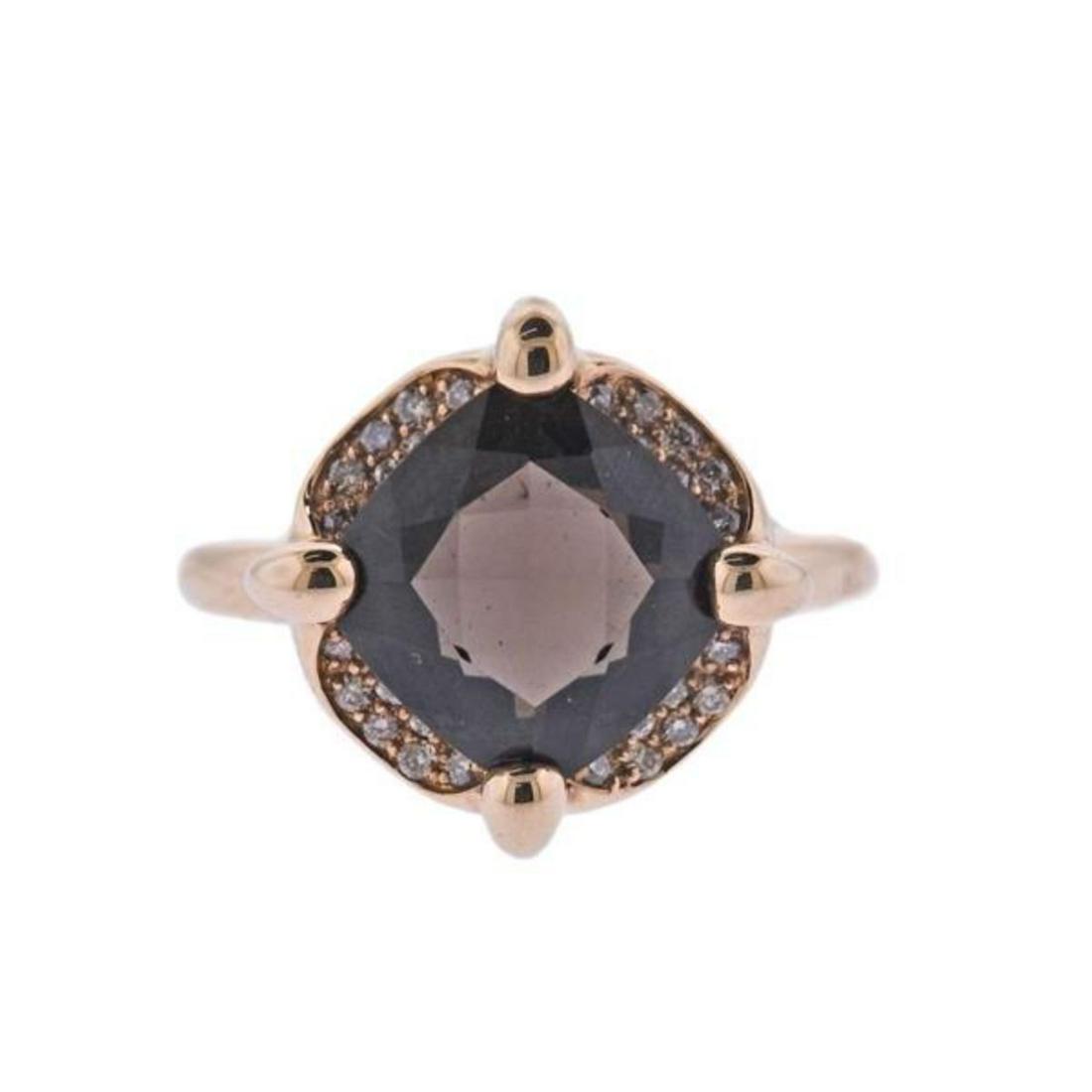 Mimi Milano 18k Gold Smoky Quartz Fancy Diamond Ring: Metal : 18k Gold Designer : Mimi Gemstone : Diamonds approx. 0.20ctw, Quartz 10 x 10mm Measurements : Ring size 6.75, top is 13.5 x 13.5mm Marked: : Mimi 750 Weight: 8 grams