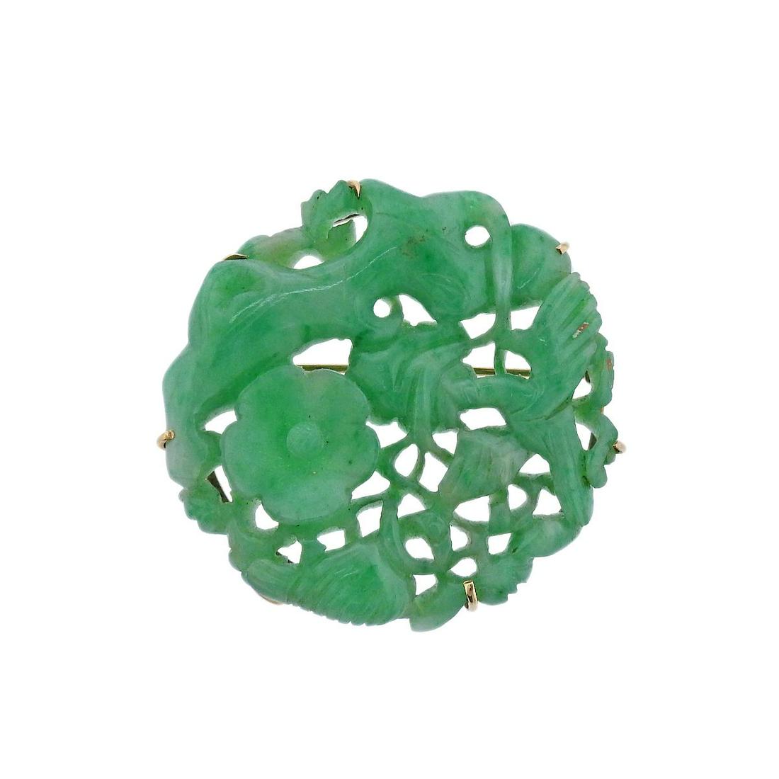 14k Gold Carved Jade Brooch (1 of 4)