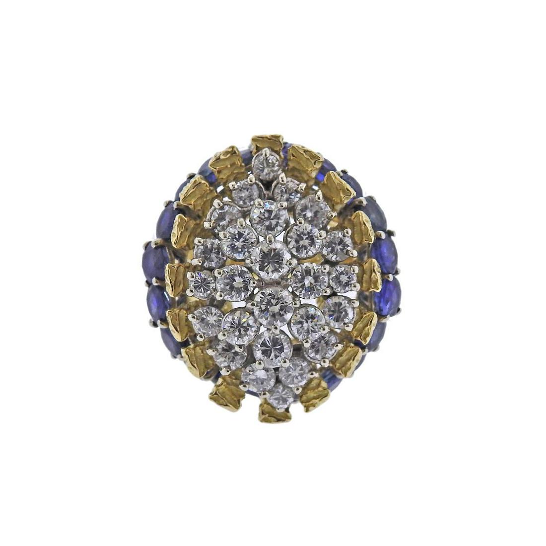 1960s 18k Gold Diamond Sapphire Cocktail Ring (1 of 4)