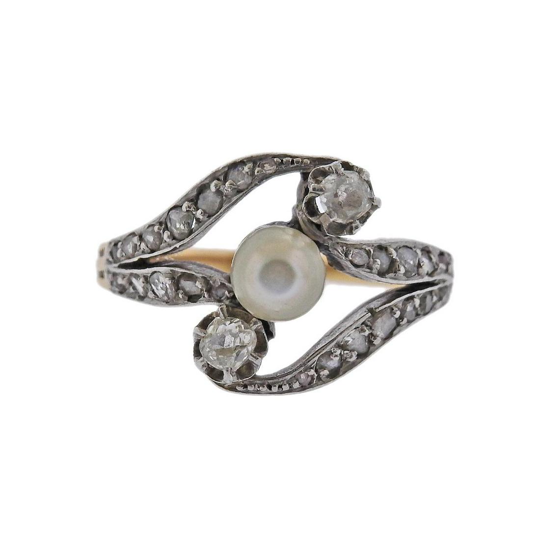 Antique 18k Gold Silver Diamond Pearl Ring (1 of 3)
