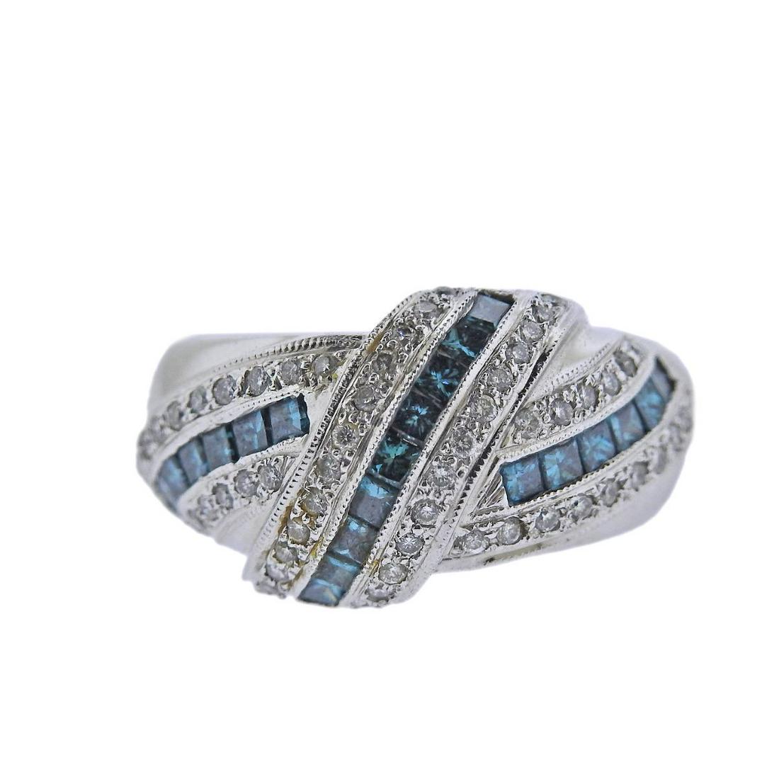 Blue White Diamond Gold Crossover Ring (1 of 3)
