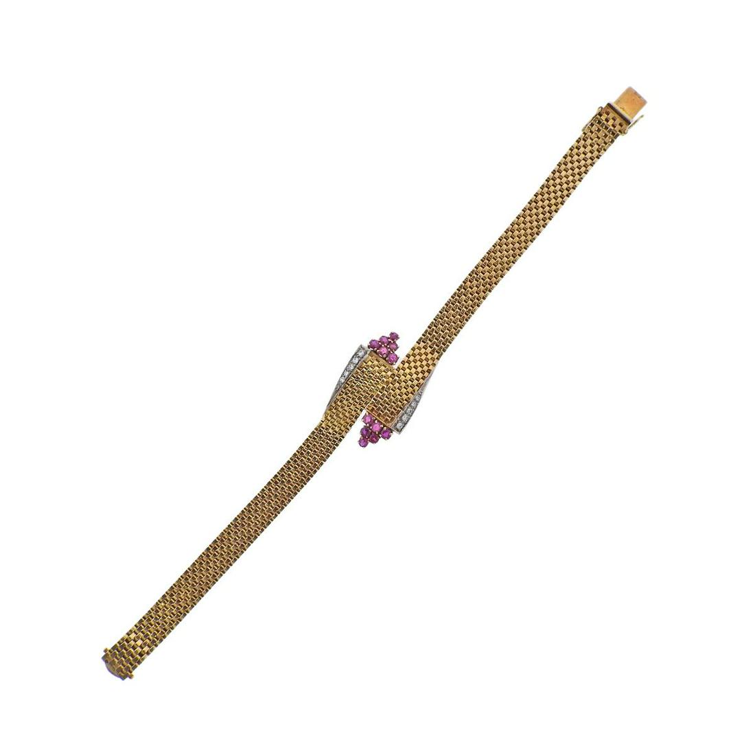 Retro English 18k Gold Diamond Ruby Bracelet (1 of 4)