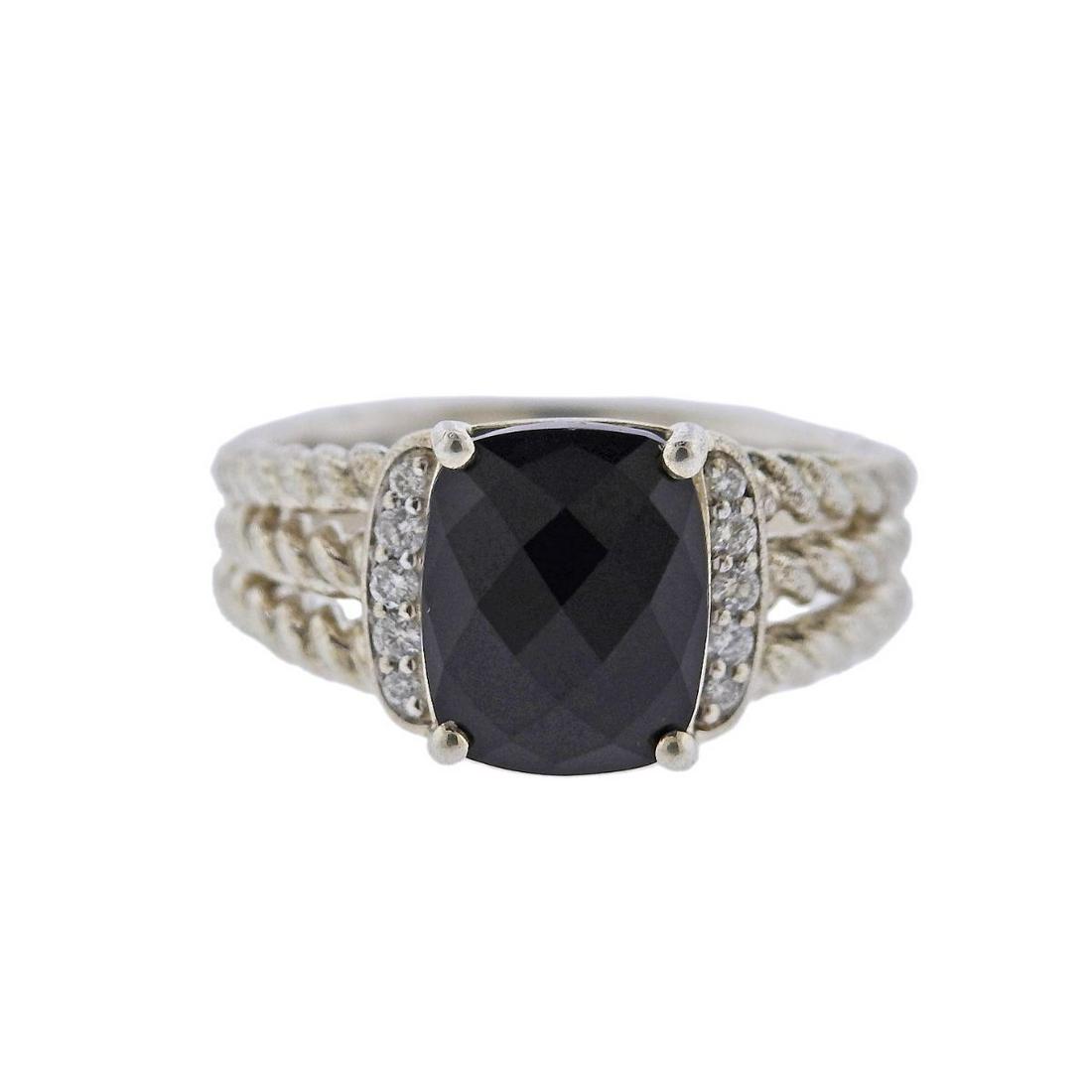 David Yurman Wheaton Silver DIamond Onyx Ring (1 of 4)