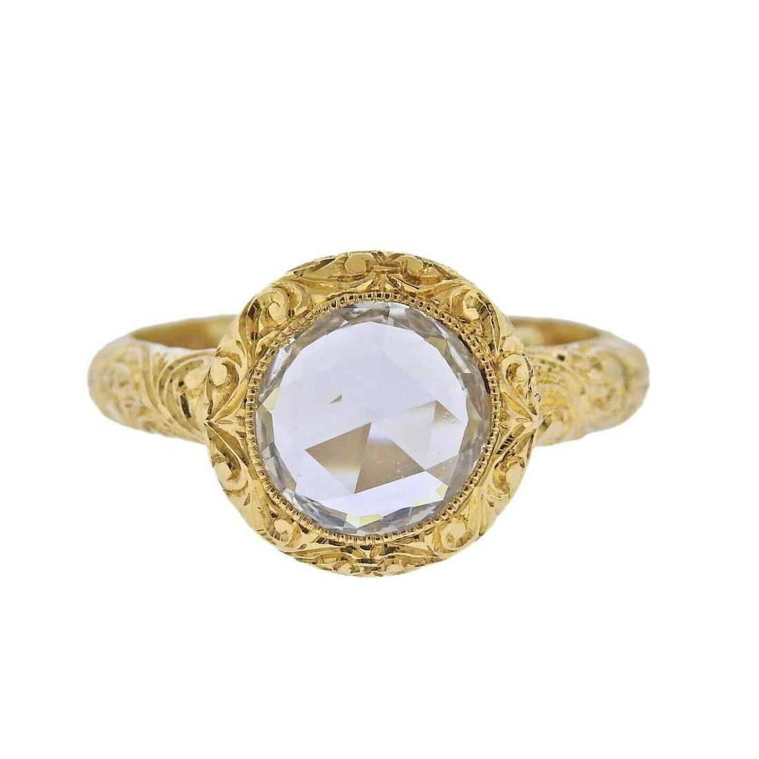 Aylin Aker Rose Cut Diamond Gold Ring: Metal : 22k Gold Designer : Aylin Aker Gemstone : Rose cut diamond - approx. 7mm in diameter x 1.8mm depth Measurements : Ring size 6.5, top is 12mm in diameter Marked: : 22k, Aylin Aker