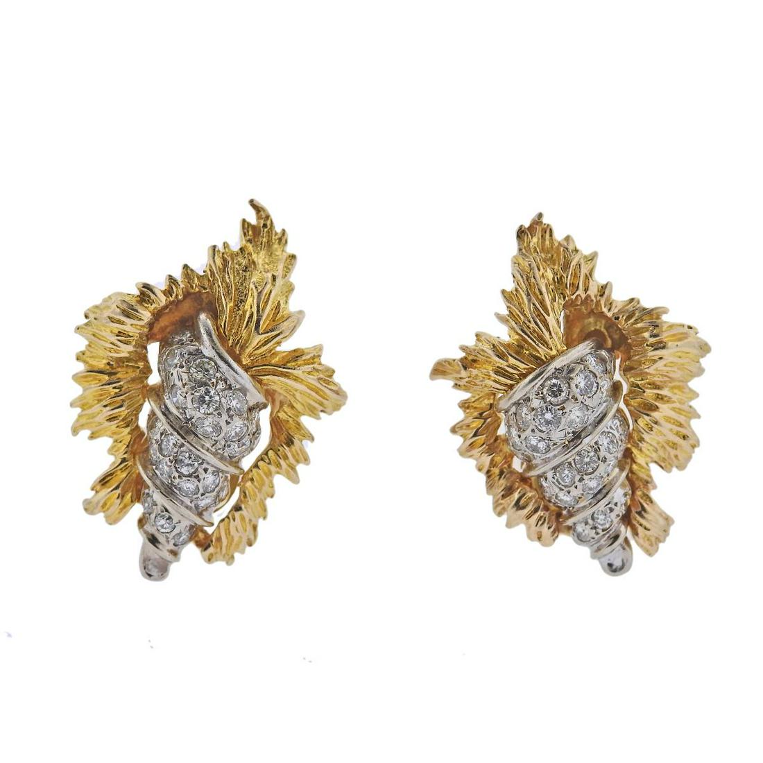 1970s 14k Gold Diamond Shell Motif Earrings (1 of 4)
