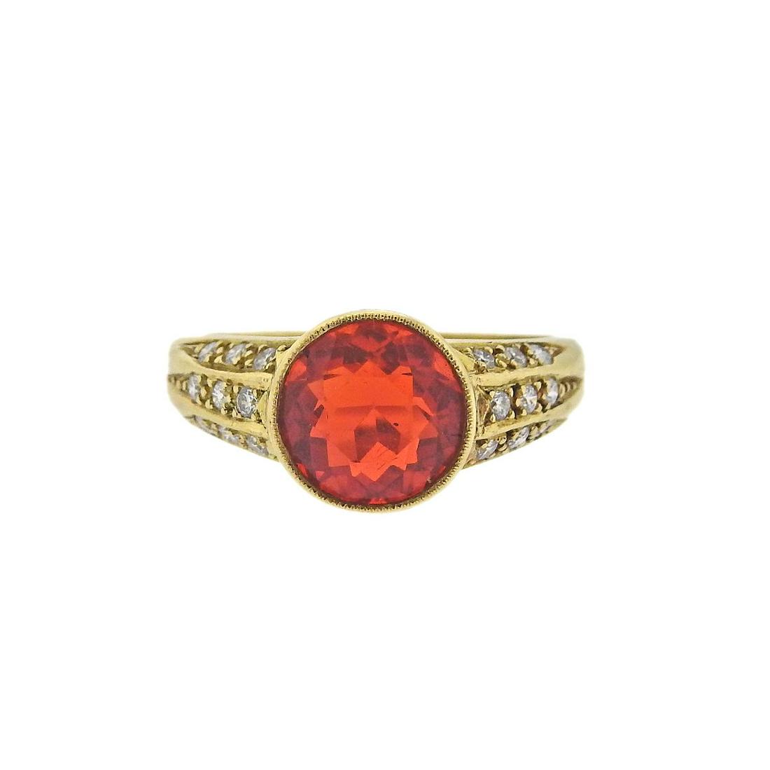 English 3.92ct Fire Opal Diamond Ring (1 of 3)