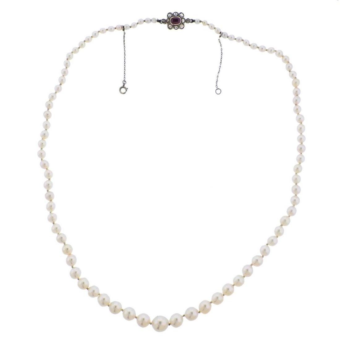 Antique Gold Diamond Ruby Pearl Necklace (1 of 3)