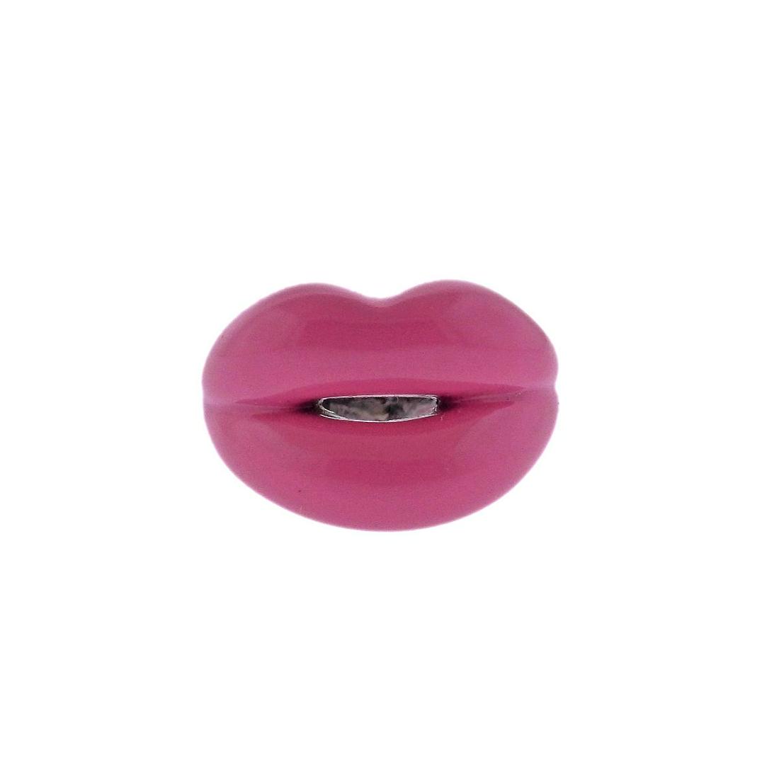Solange Azagury Partridge Pink Enamel Silver Lips Ring (1 of 4)