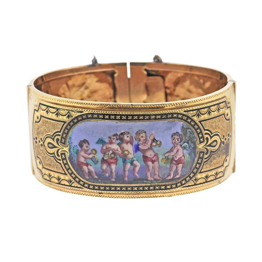 Antique Victorian 14k Gold Miniature Painting Bangle Bracelet (1 of 4)