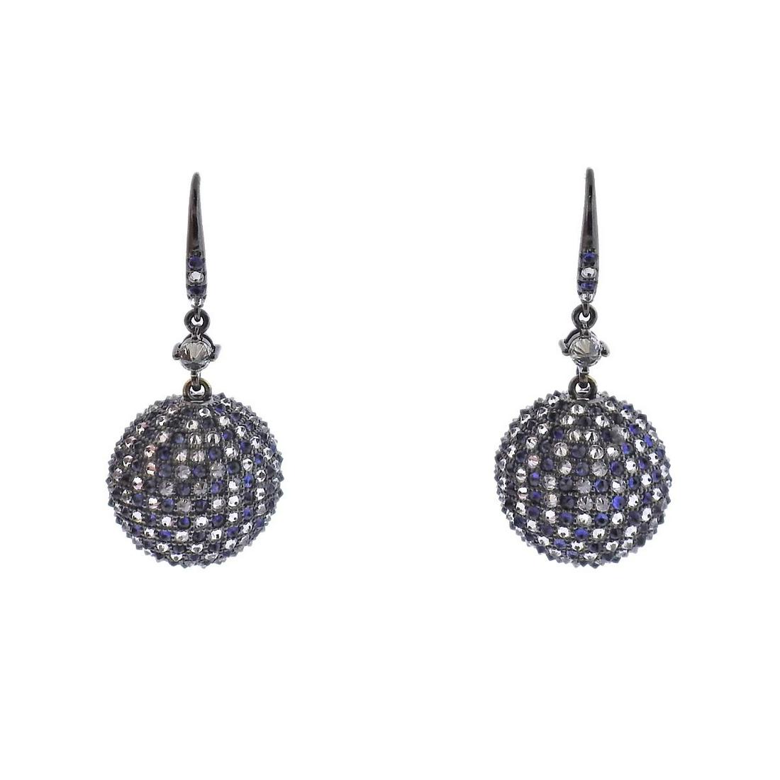 18k Gold Diamond Sapphire Ball Drop Earrings (1 of 4)