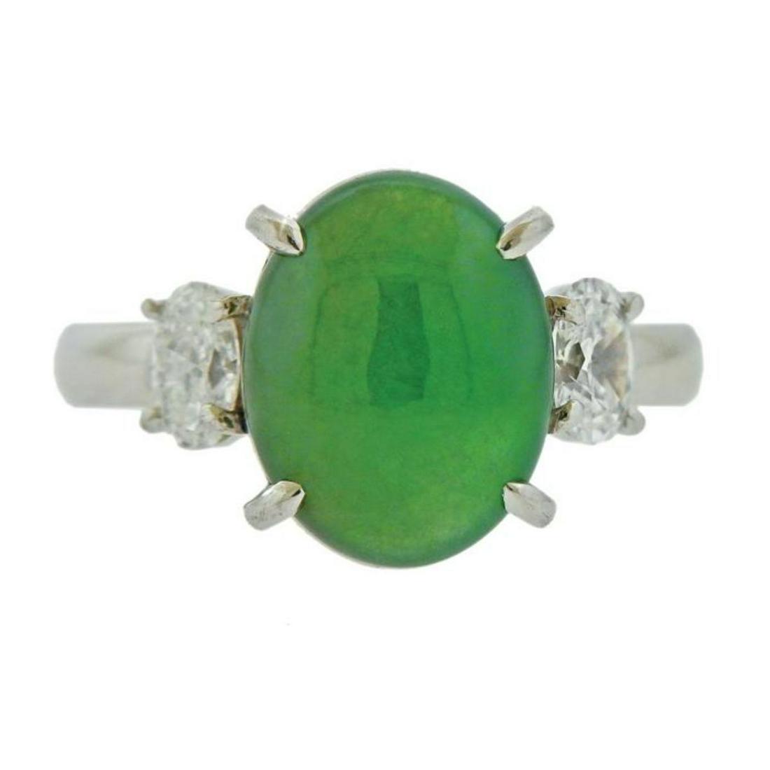 Certified 4.40ct Natural Jadeite Jade Platinum Diamond Ring (1 of 5)