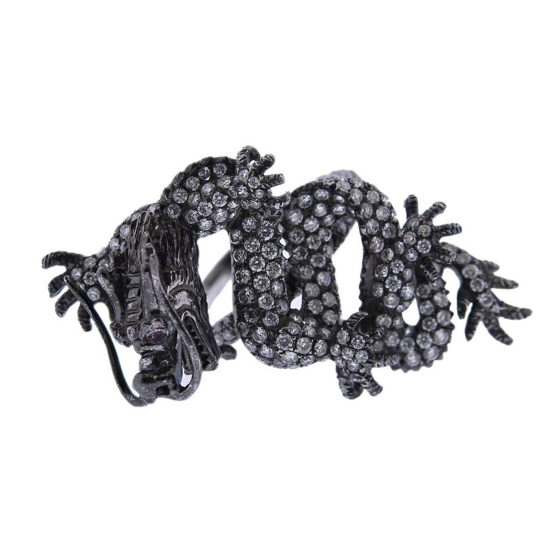 Aylin Aker 18k Gold Blackened Gold Diamond Dragon Ring (1 of 4)