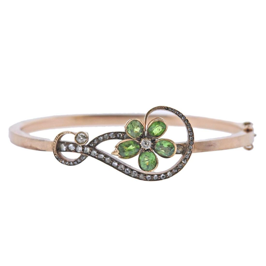 Antique Russian 14k Gold Tsavorite Garnet Diamond Bracelet (1 of 4)