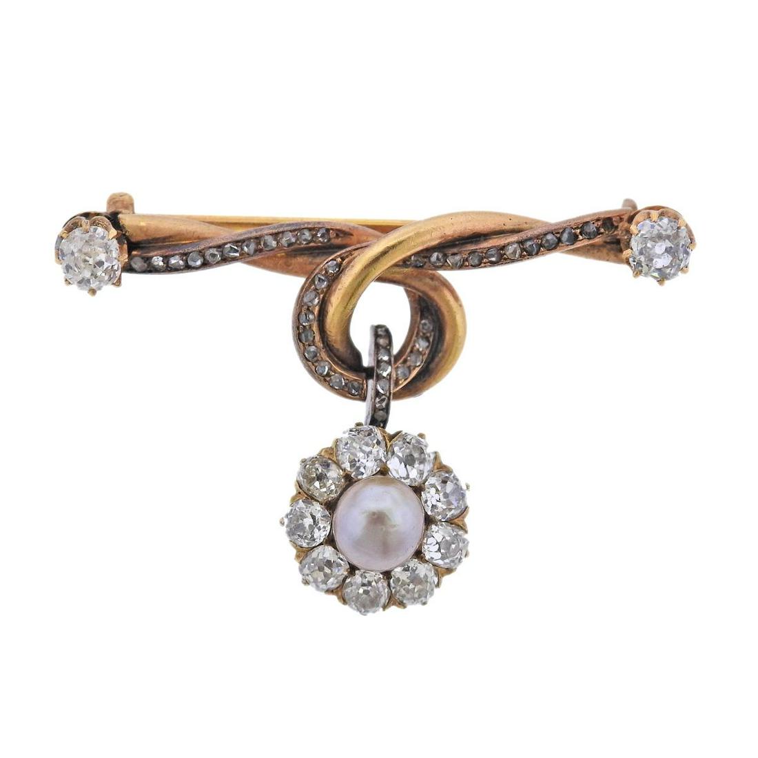 Fedor Lorie Antique Russian 14k Gold Diamond Pearl Brooch (1 of 4)
