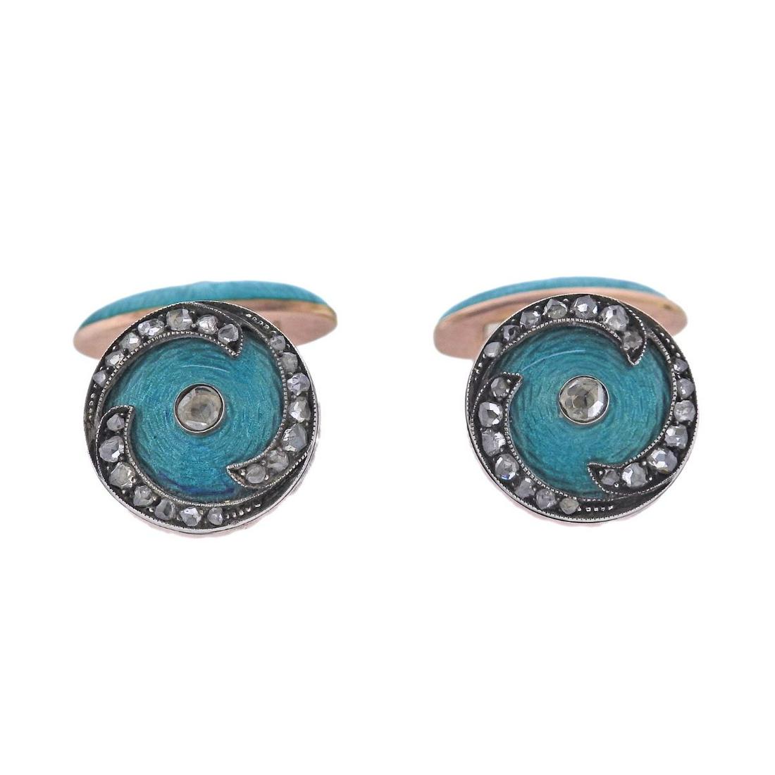 Faberge Antique Gold Silver Enamel Diamond Cufflinks (1 of 5)