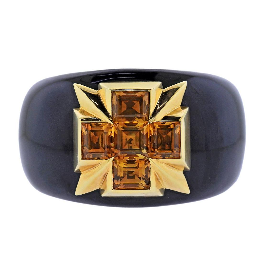 Verdura Maltese Cross Black Jade Citrine Gold Bracelet (1 of 8)