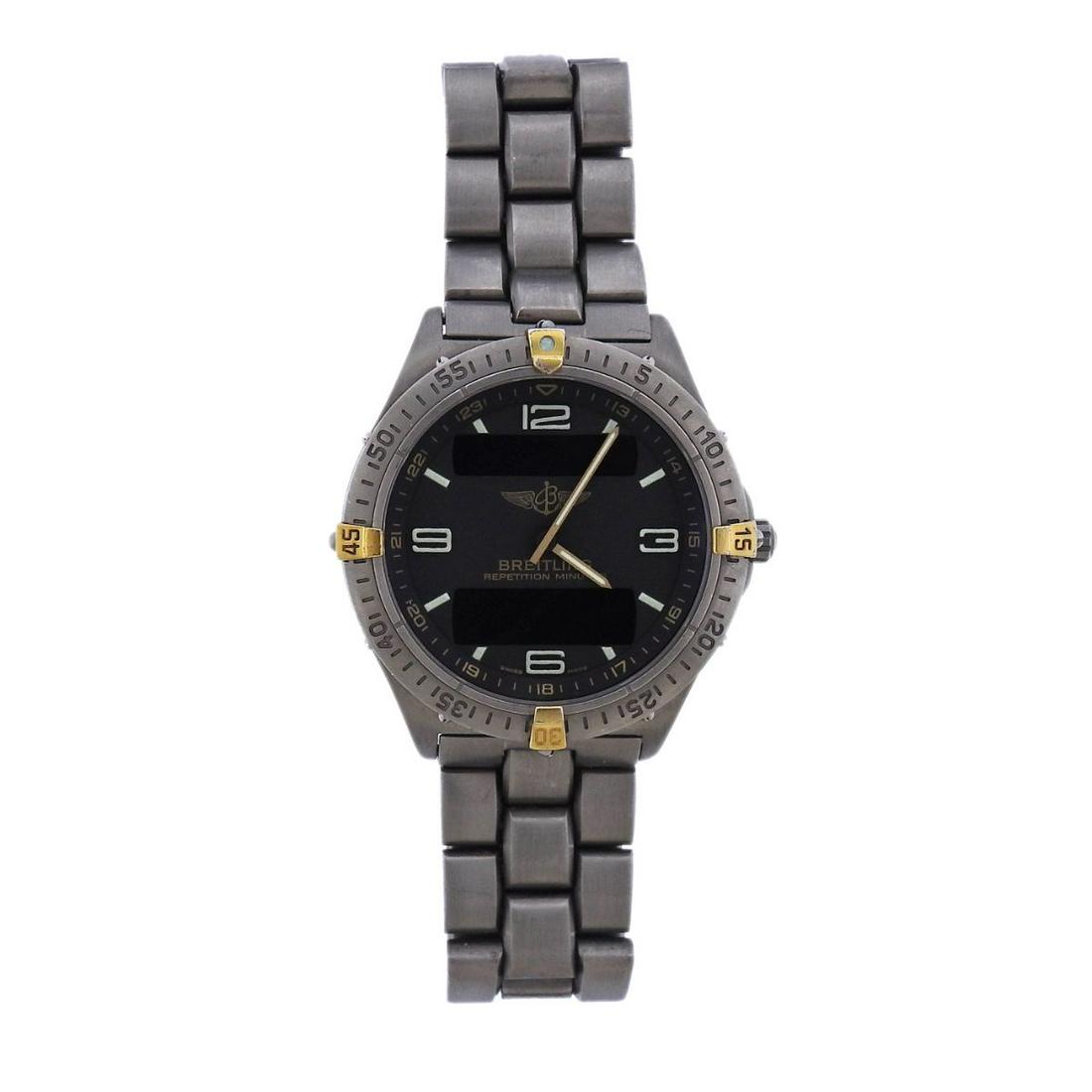 Breitling Aerospace Titanium Quartz Watch F65062: Metal : Titanium Designer : Breitling Movement : Quartz- working order Measurements : 41mm case Reference/Model: : F65062/Aerospace Functions: Hours, Minutes, Seconds, Date, Digital