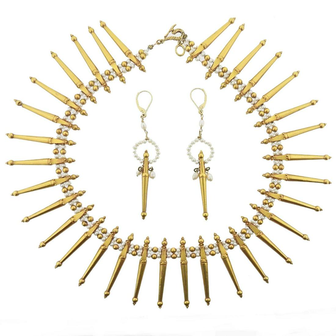 Antique Victorian 18k Gold Pearl Earrings Necklace Set (1 of 6)