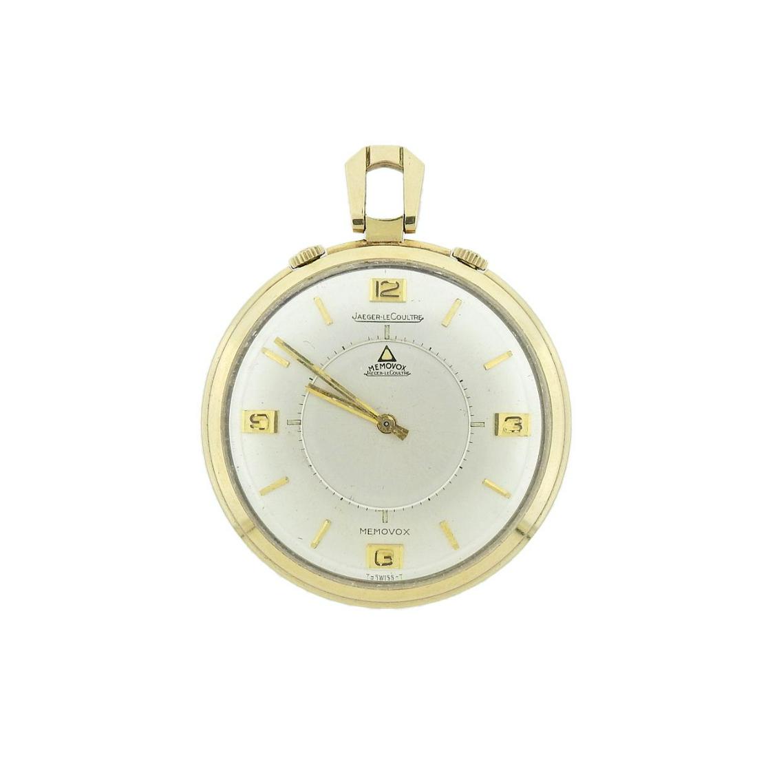 Jaeger LeCoultre Memovox 10k GF Manual Wind Travel Watch: Metal : 10k Gold Filled Designer : Jaeger LeCoultre Movement : Manual Wind- not running Measurements : 41mm case x 51mm including bail Reference/Model: : Memovox Functions: Hours,