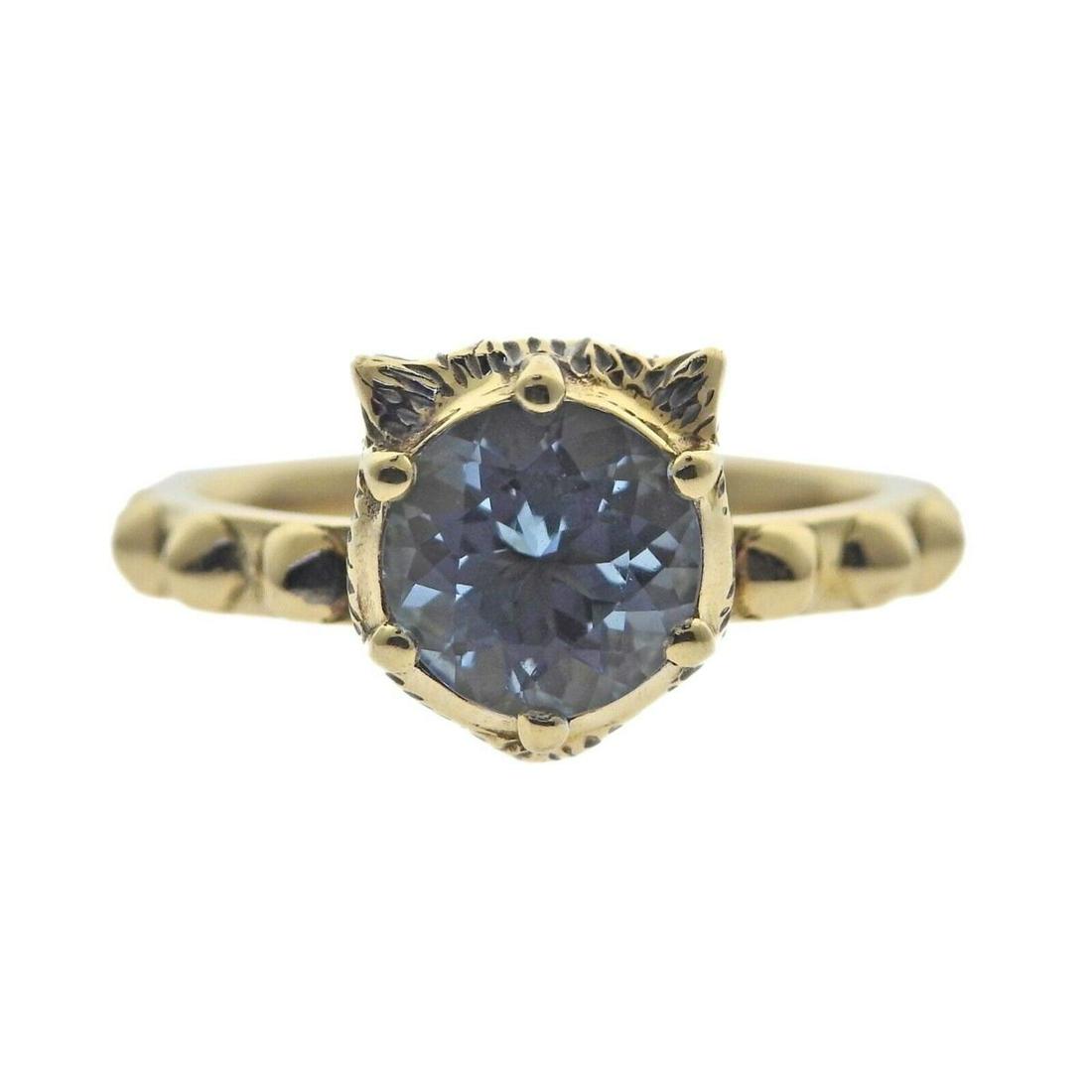 Gucci Marche des Marveilles Diamond Blue Topaz 18k Gold Cat Ring (1 of 5)