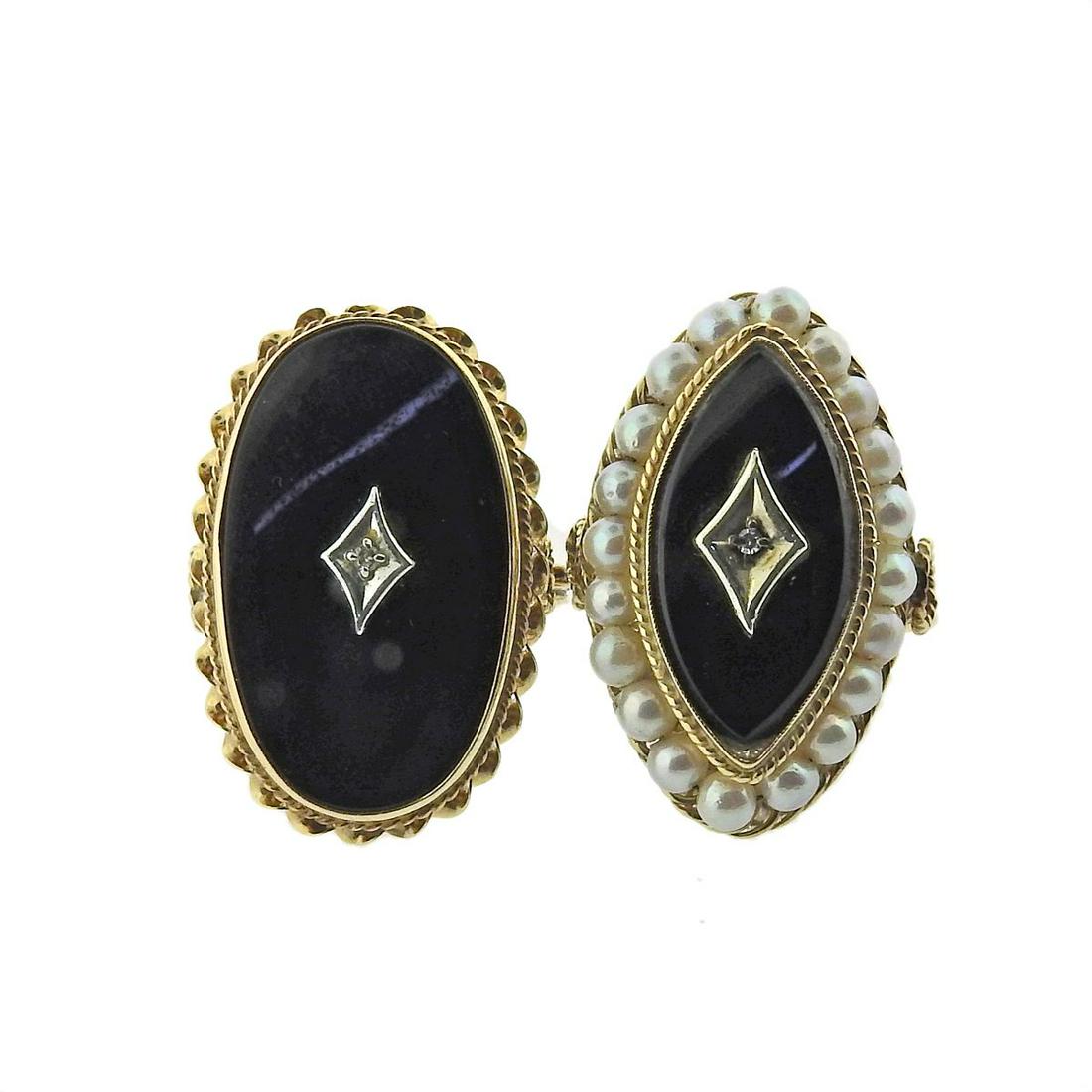 Antique Victorian 14k Gold Pearl Diamond Onyx Ring Lot 2pc (1 of 3)