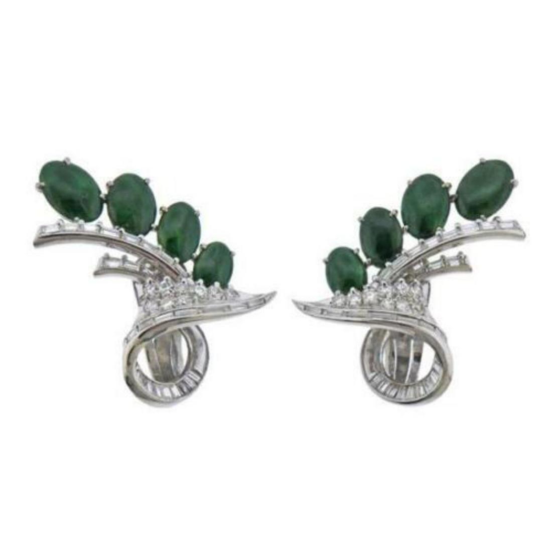 Natural Jadeite Jade Mid Century Diamond Gold Earrings (1 of 5)