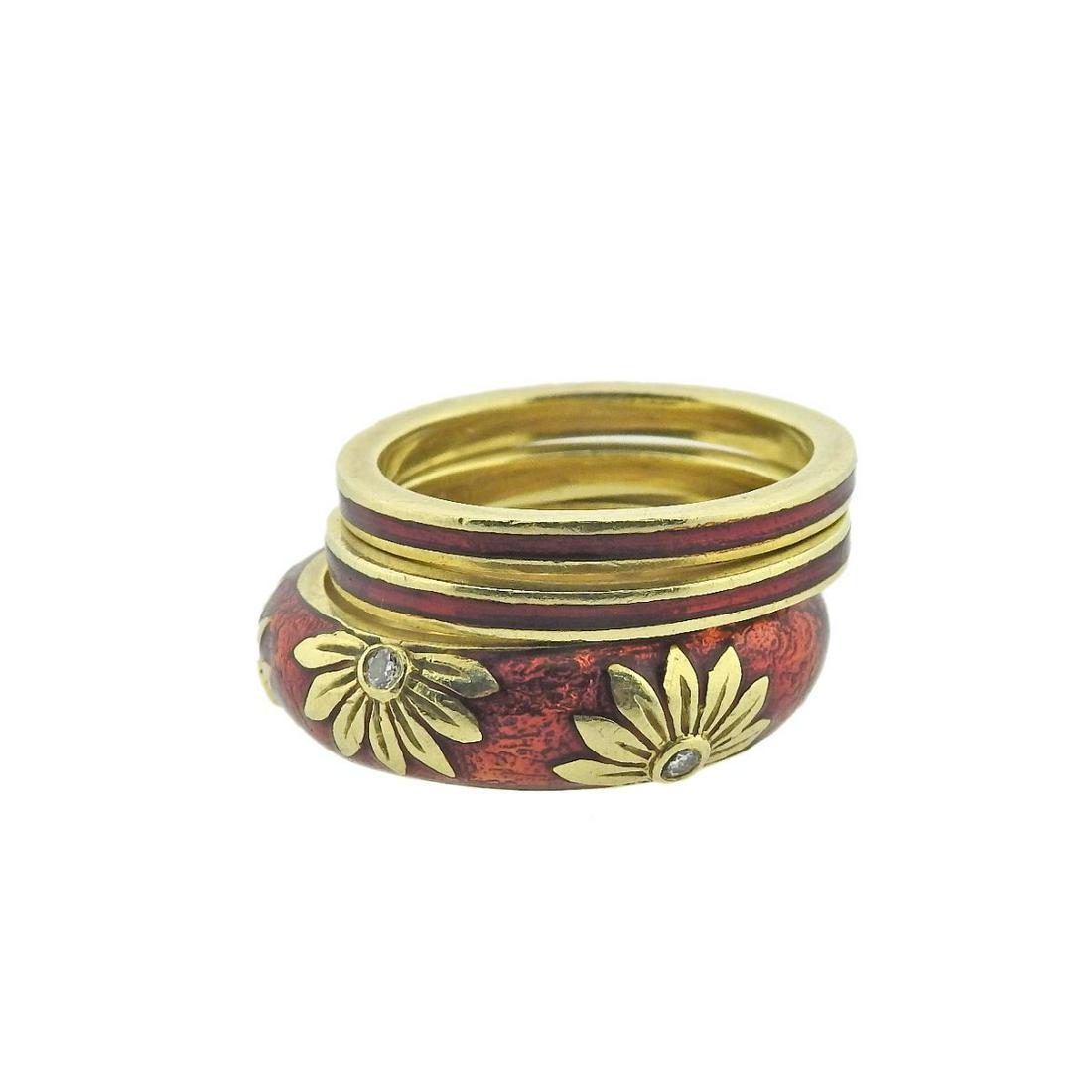 Hidalgo 18k Gold Diamond Red Enamel Stackable Band Ring Set 3pc (1 of 5)