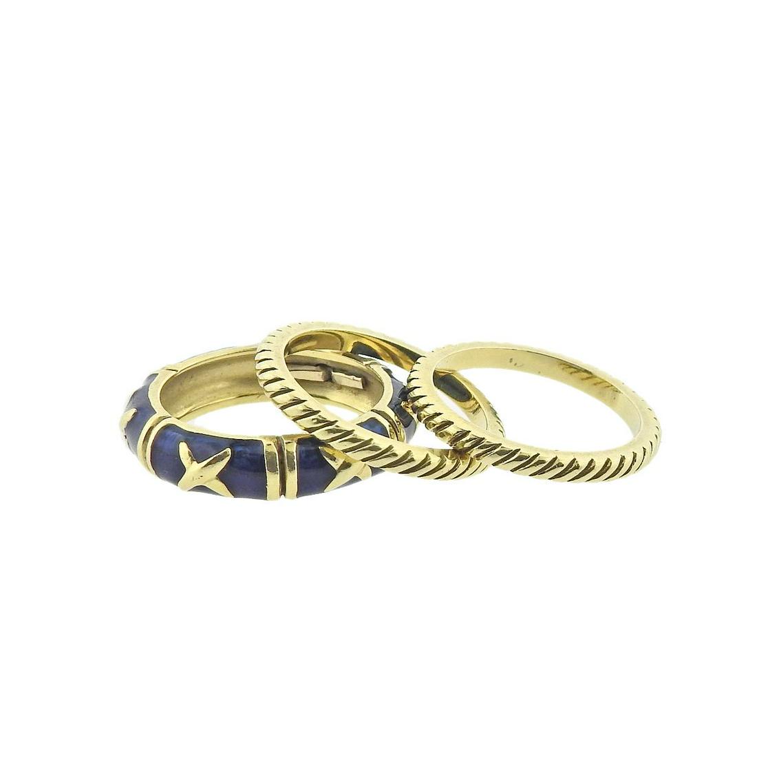 Hidalgo 18k Gold Diamond Blue Enamel Stackable Band Ring Set 3pc (1 of 4)