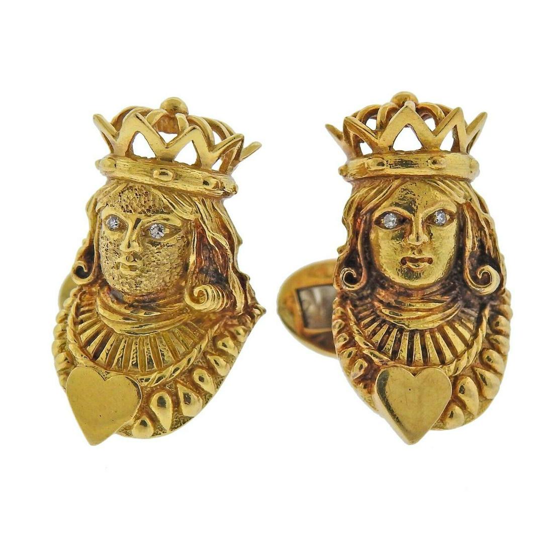 Kurt Wayne 1970s Diamond Gold Queen of Hearts Cufflinks (1 of 4)