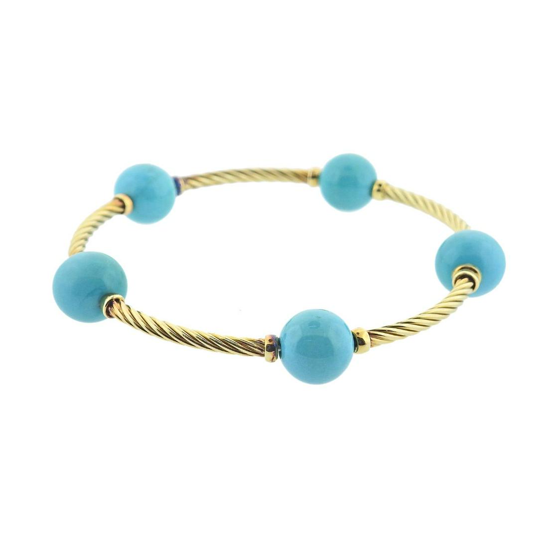David Yurman 18k Gold Turquoise Cable Bracelet (1 of 3)