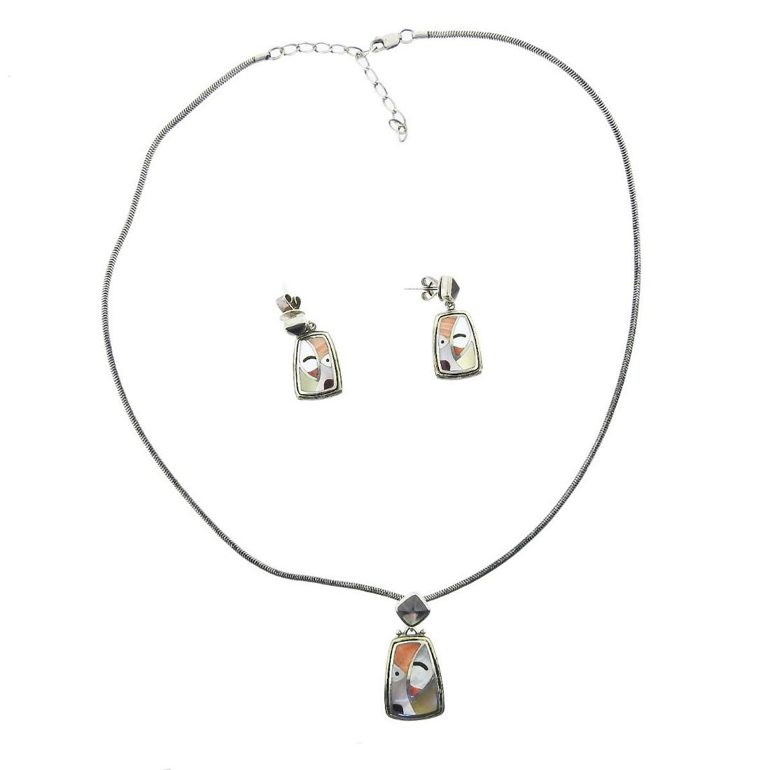 Asch Grossbardt 18k Gold Silver Inlay Gemstone Earrings Necklace (1 of 5)