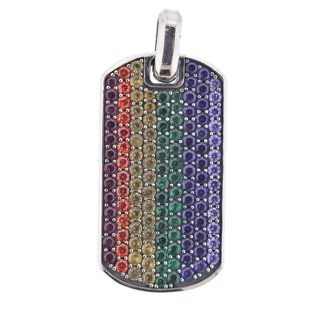 David Yurman Silver Streamline Rainbow Pride Dog Tag Pendant (1 of 3)