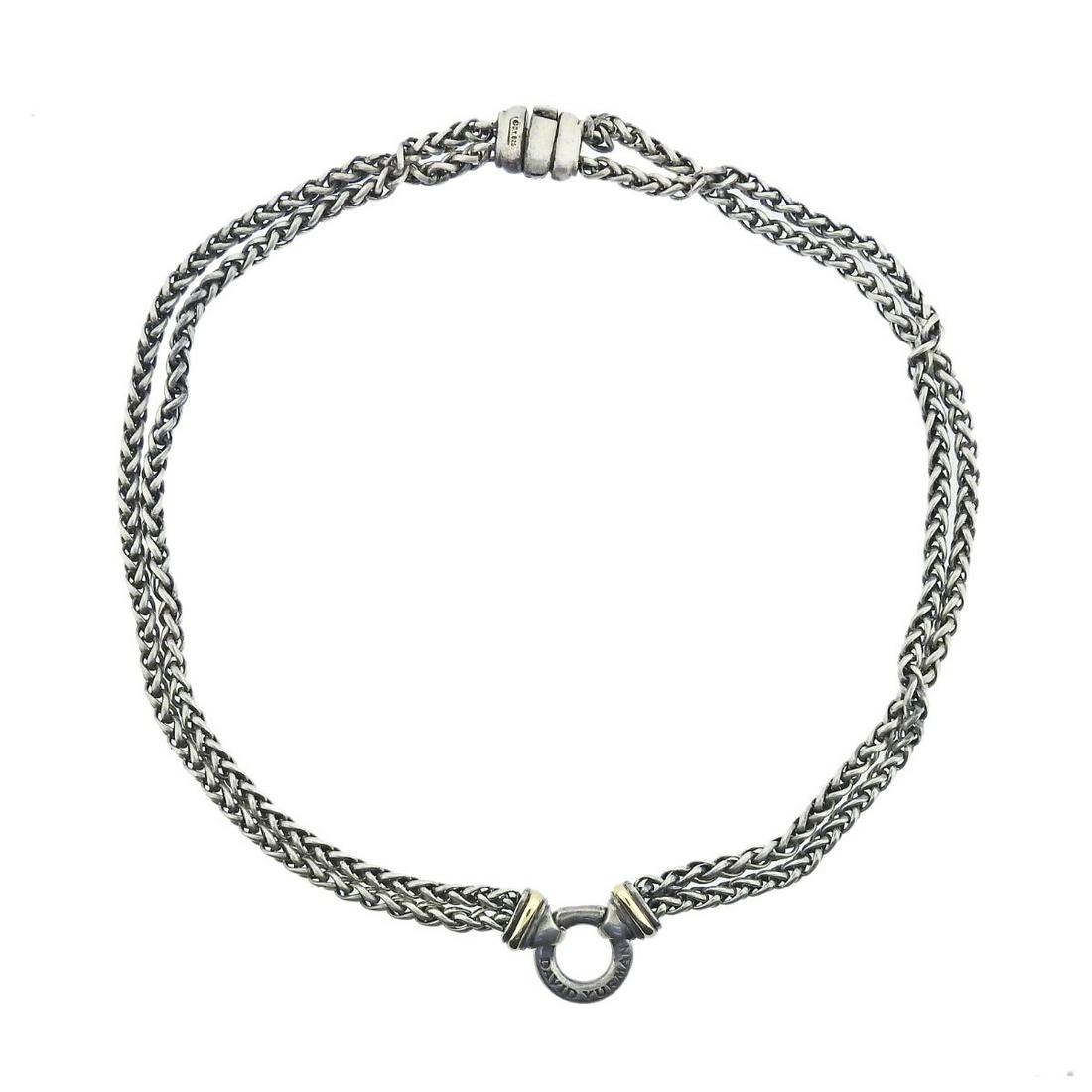 David Yurman Silver Pendant Double Wheat Chain Necklace (1 of 4)