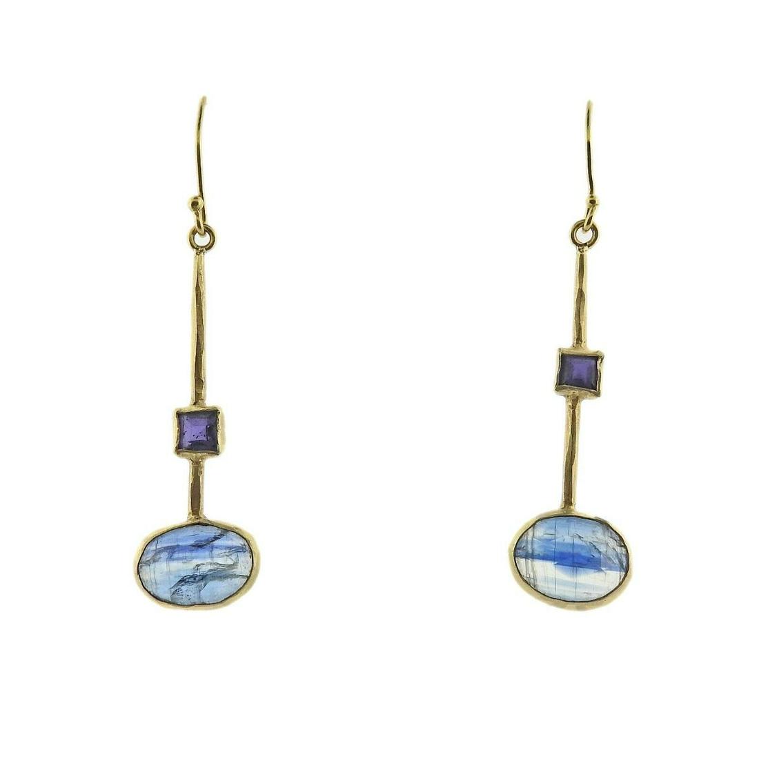 Barneys New York Designer Sapphire 18k Gold Drop Earrings (1 of 3)