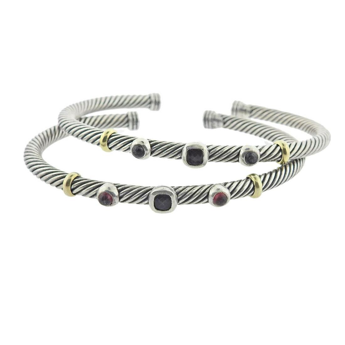 David Yurman Silver 18k Gold Onyx Garnet Cuff Bracelet Lot of 2 (1 of 4)