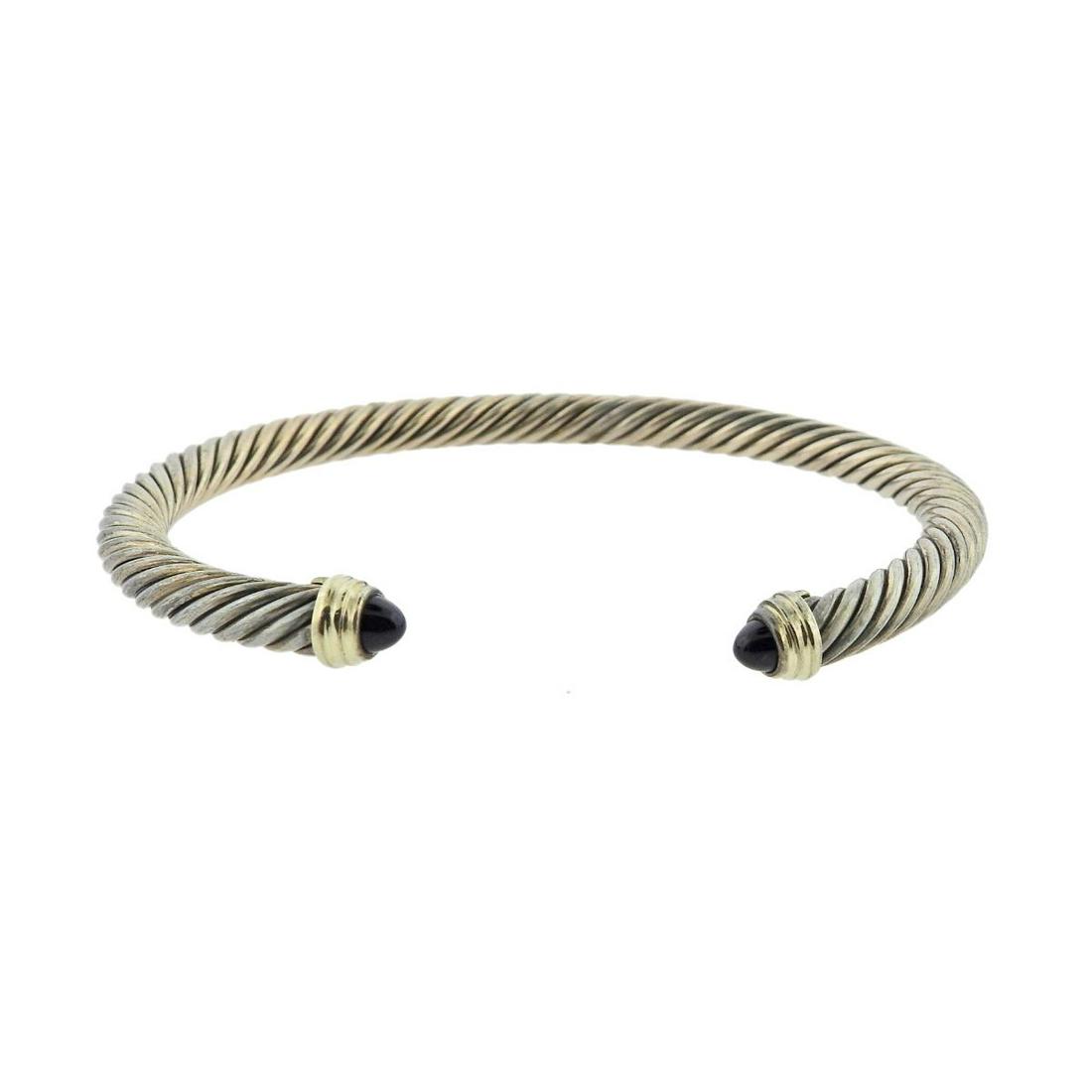 David Yurman Cable Silver 14k Gold Onyx Bracelet (1 of 4)