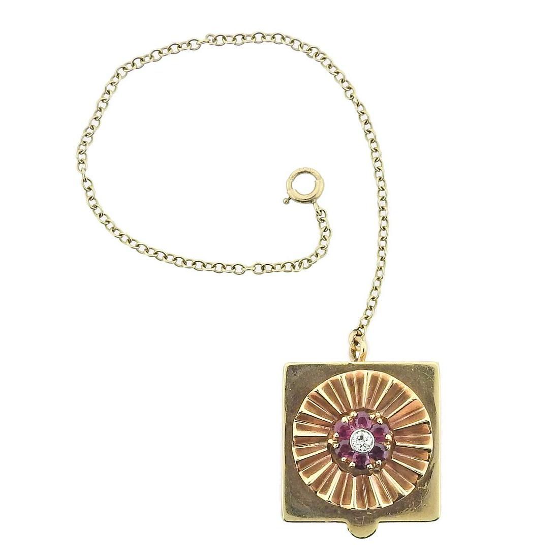 Retro 14K Gold Doamond Ruby Locket Pendant (1 of 4)