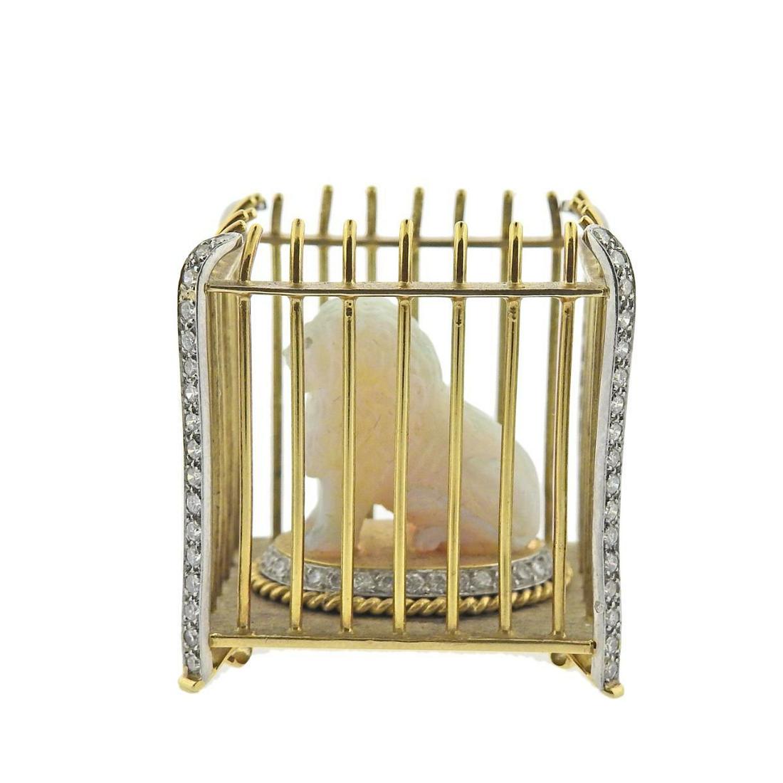 English 18k Gold Carved Opal Diamond Lion in a Cage Figurine (1 of 4)