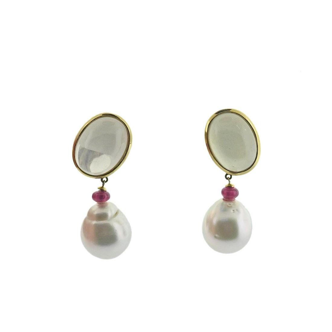 Assael 18k Gold Pearl Moonstone Ruby Drop Earrings (1 of 3)