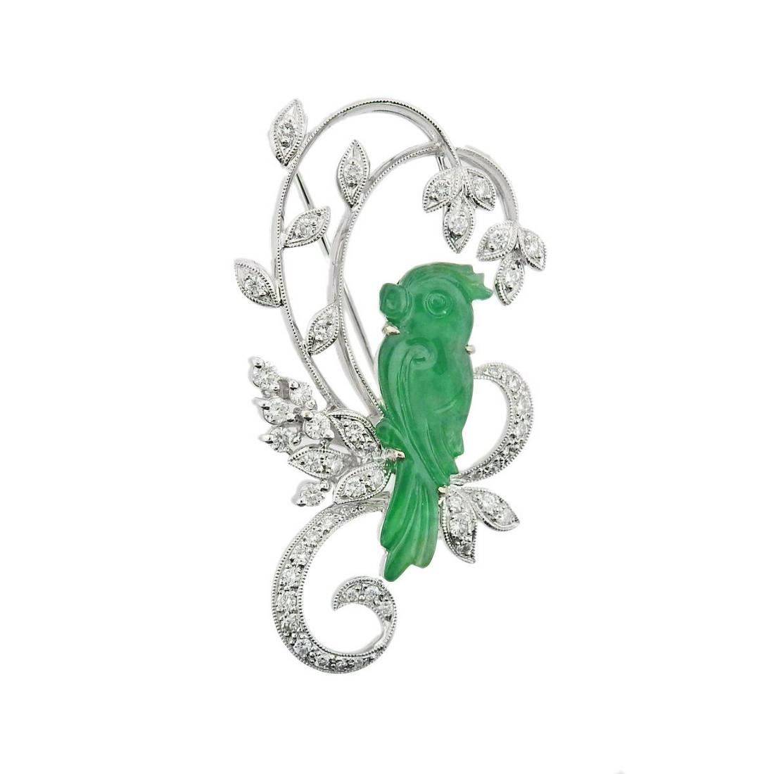 Vintage 18k Gold Diamond Carved Jade Brooch Pin (1 of 4)