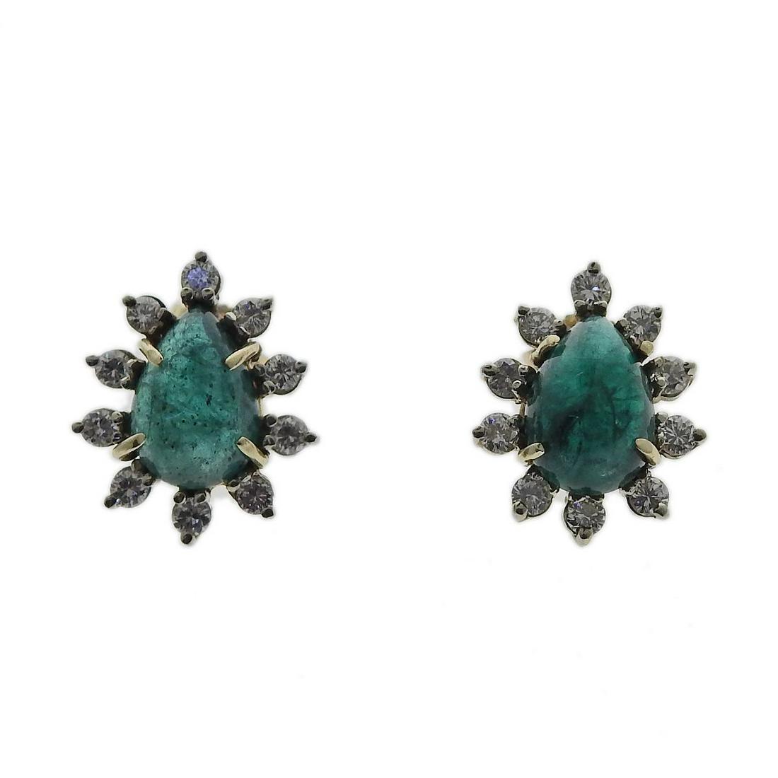 Cabochon Emerald Diamond Gold Stud Earrings (1 of 3)