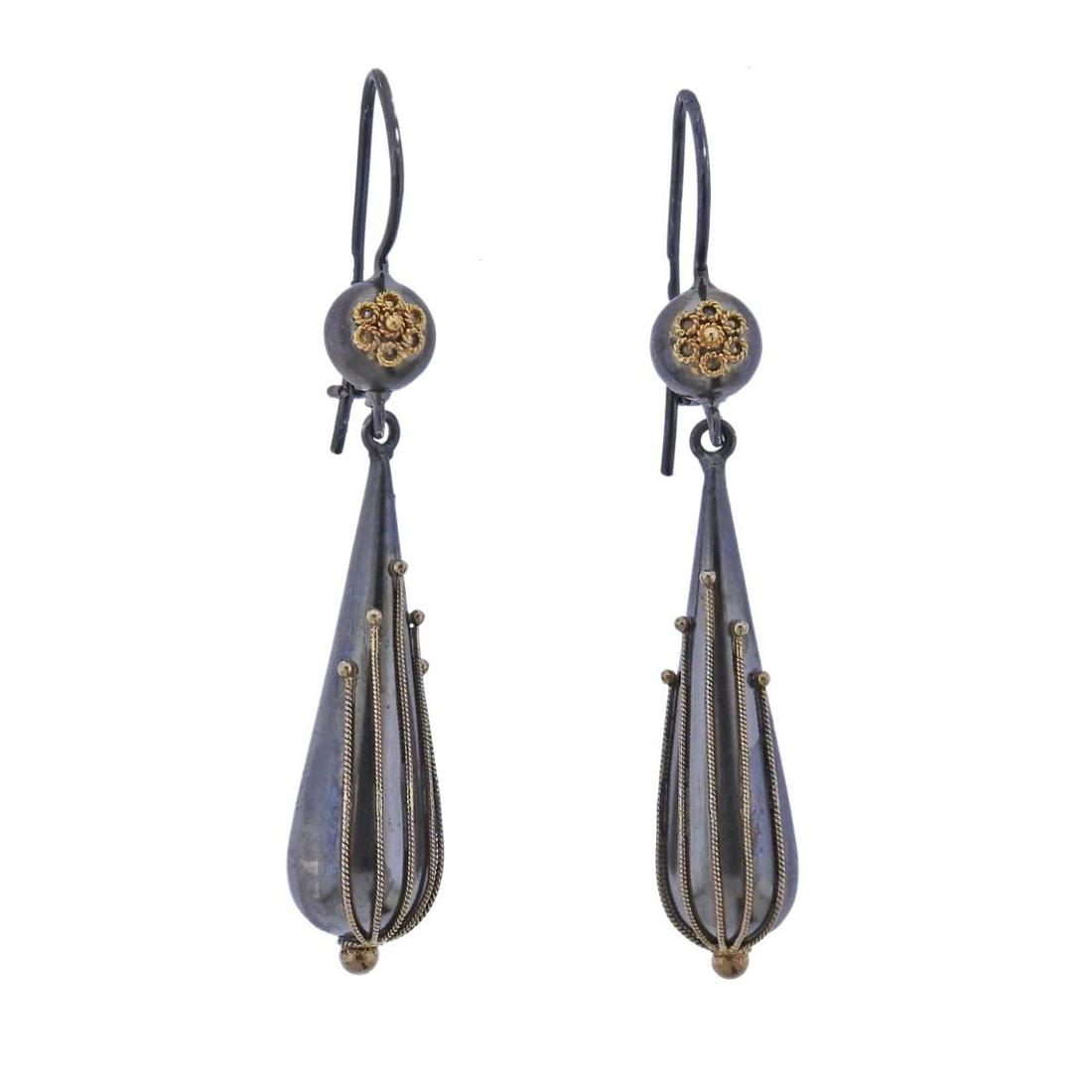 Castellani Gold Silver Granulated Filigree Teardrop Earrings (1 of 4)