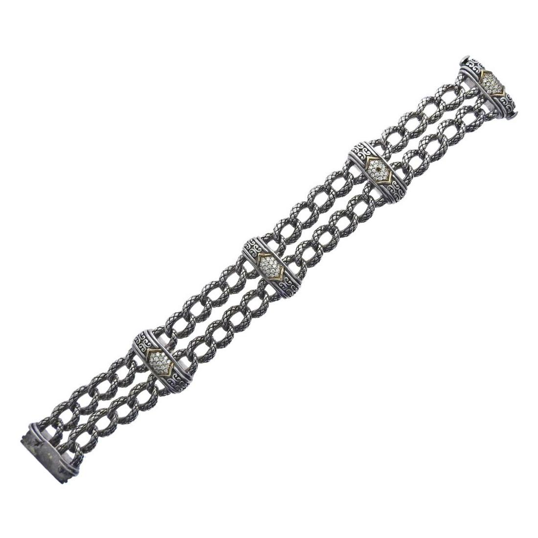 Scott Kay Sterling Silver 18k Gold Diamond Link Bracelet (1 of 4)