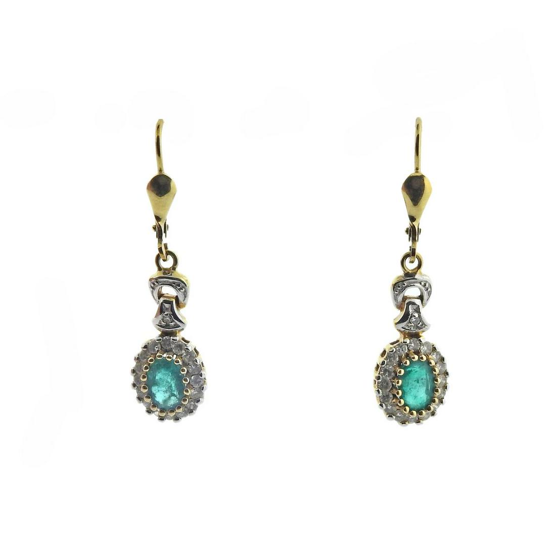 14k Gold Diamond Emerald Drop Earrings (1 of 3)