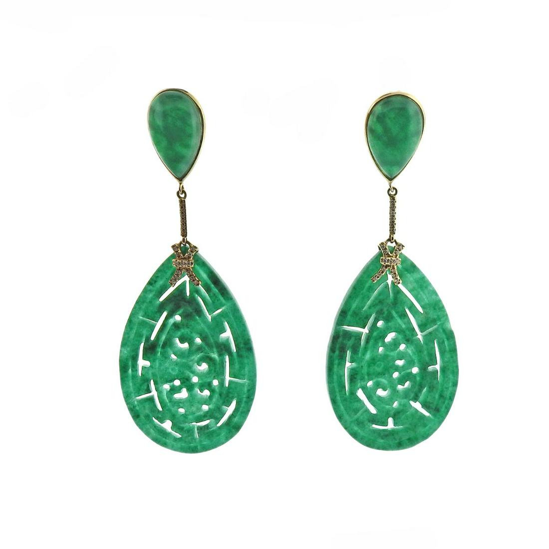 Jade Diamond 18k Gold Drop Earrings (1 of 4)