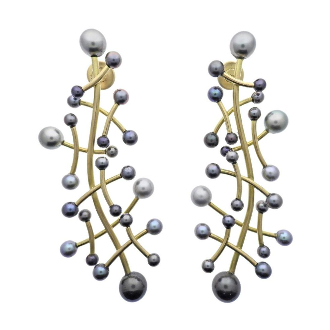 Giorgio Vigna Floralia 18k Gold Pearl Earrings: Metal : 18k Gold Designer : Giorgio Vigna (artisanal) Gemstone : Pearl - 5mm to 11.3mm Measurements : Earrings are 10.5mm long 41mm at widest point Marked: : Maker's signature mark, Star mar